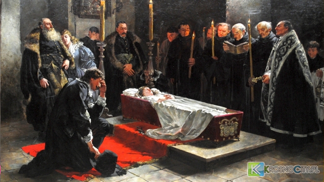 Stanisław Oświęcim nad ciałem Anny Oświęcimównej. Obraz Stanisława Bergmana.