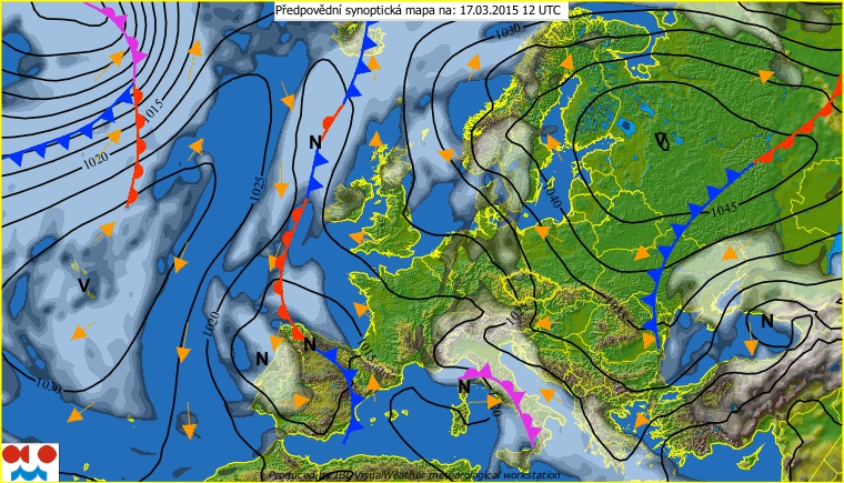 W poniedziałek i wtorek pogoda będzie wiosenna. Napłynie suche powietrze ze wschodu. Źródło: ČHMÚ (Chmi.cz)