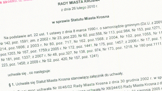 W BIP Urzędu Miasta nadal znajduje się stary statut