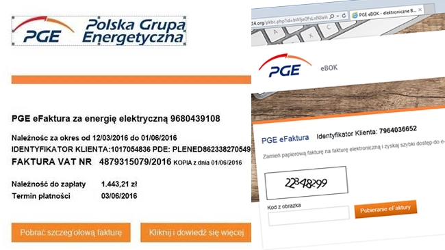 Przykład fałszywej wiadomości e-mail oraz widok fałszywej strony po kliknięciu na link 