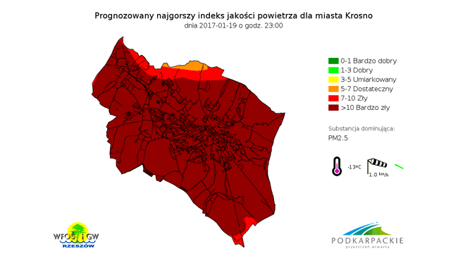 Prognoza jakości powietrza na czwarte, 19 stycznia, godz. 23:00
