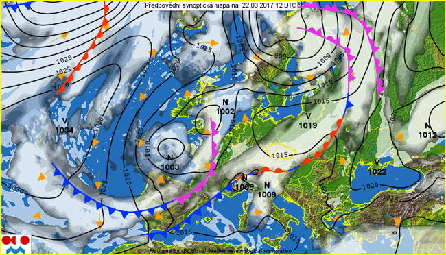 W środku tygodnia oddziaływać będzie front. Okresami popada, ale będzie ciepło. Źródło: ČHMÚ (Chmi.cz)
