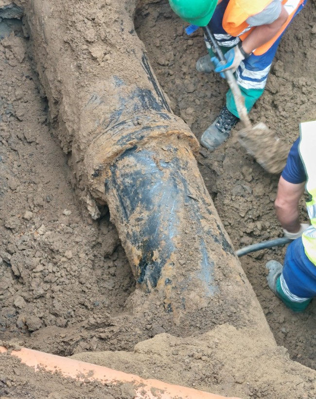 Zdjęcie obrazujące stan techniczny rurociągu zrobione podczas prac modernizacyjnych.