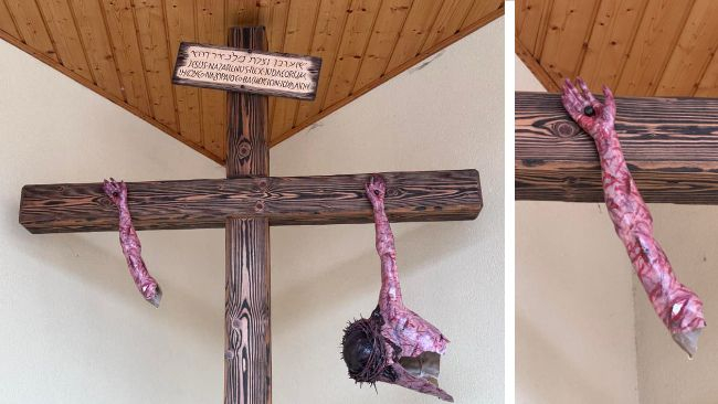 Zniszczenie Krzyża w Sanktuarium JP2 w Krośnie.
