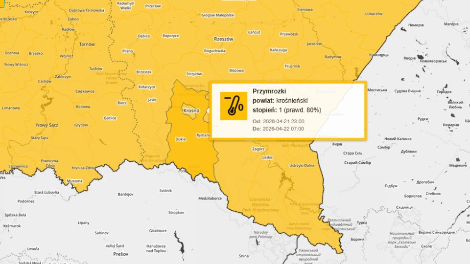 Mroźna noc przed nami: Ostrzeżenie dla Krosna i powiatu