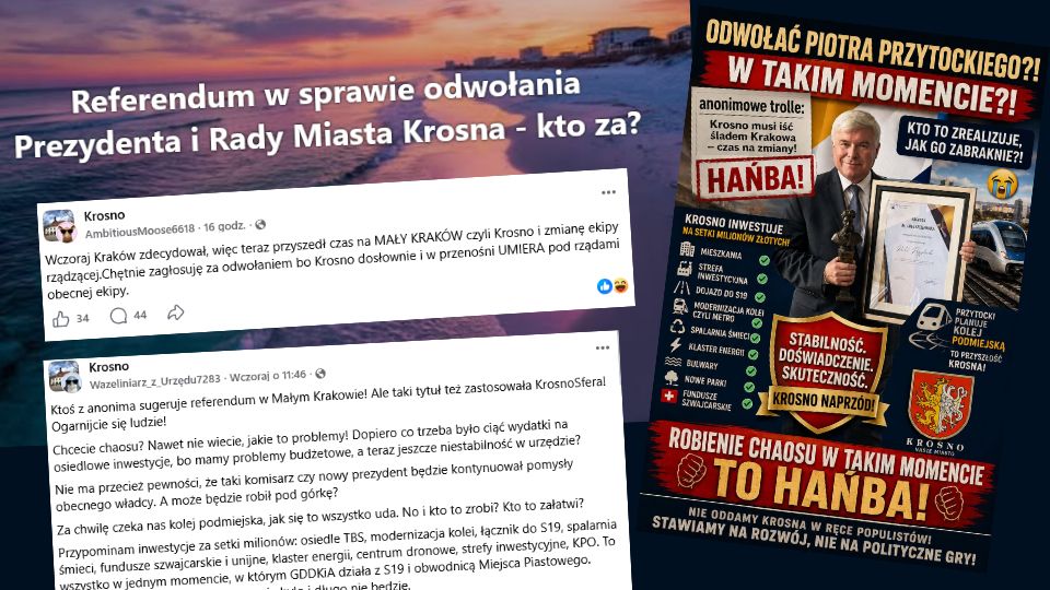 W krośnieńskich social mediach zawrzało, a na lokalne grupy trafiły posty z zapytaniem „Referendum w sprawie odwołania Prezydenta i Rady Miasta Krosna - kto za?”.