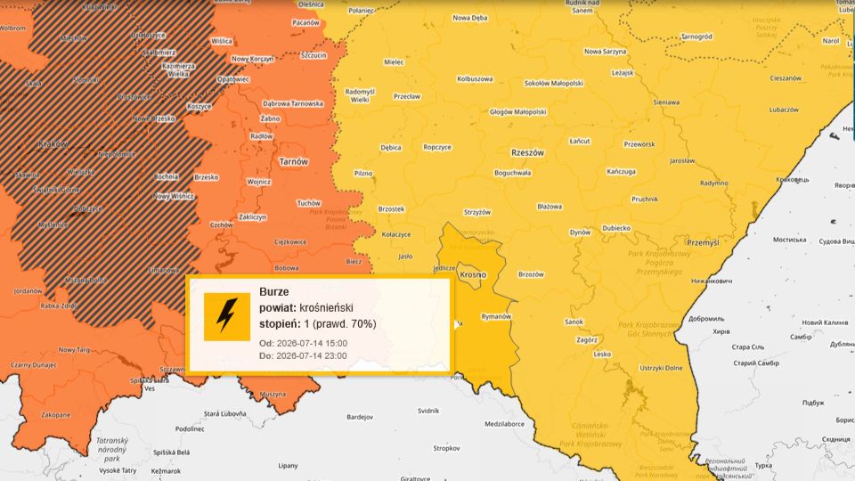 Alert przed burzami z gradem [WTOREK]