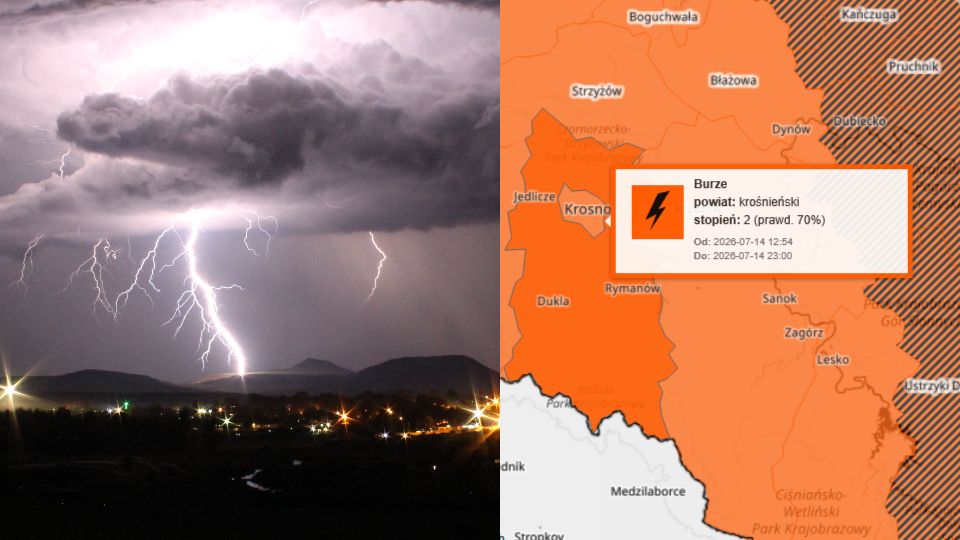 ALERT: Burze drugiego stopnia w Krośnie i powiecie krośnieńskim