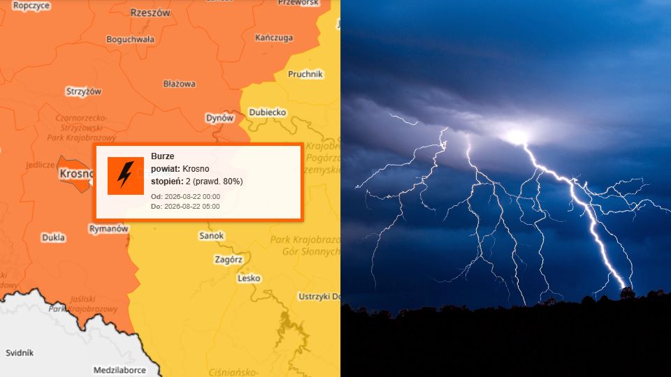 Gwałtowne burze II stopnia czekają nas w nocy. IMGW wydało ostrzeżenie dla Krosna i regionu