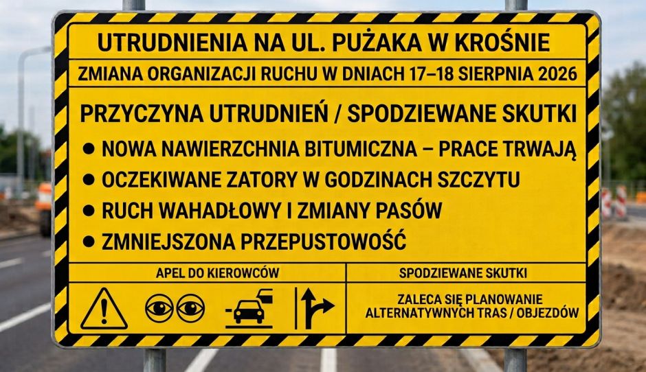 Ruch wahadłowy na ul. Pużaka w Krośnie – nadchodzą dwudniowe utrudnienia