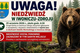 Ponowne pojawienie się niedźwiedzia w Iwoniczu-Zdroju. Władze apelują o ostrożność