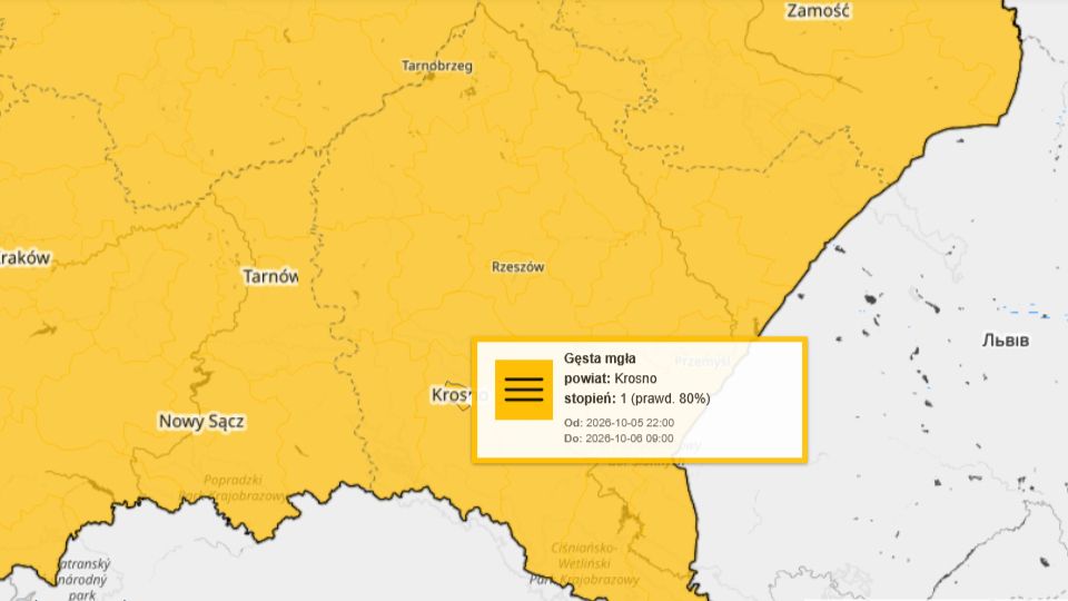 Alert IMGW: Gęsta mgła nad Krosnem i powiatem
