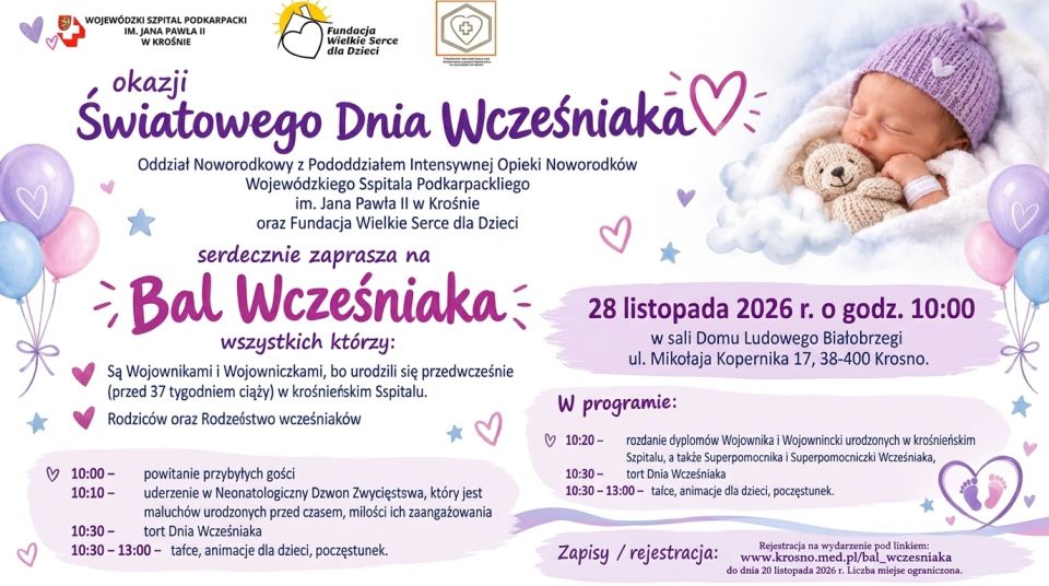 Bal Wcześniaka w Krośnie. Szpital i fundacja zapraszają małych bohaterów oraz ich rodziny