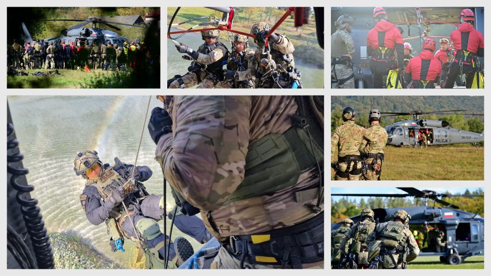 Policyjni kontrterroryści z Rzeszowa i innych miast ćwiczyli w Bieszczadach z użyciem śmigłowca Black Hawk [FILM]