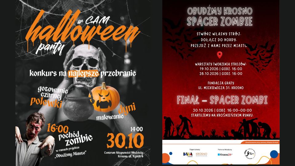 Halloweenowe wydarzenia w Centrum Aktywności Młodzieży i taneczny pochód zombie na krośnieńskim Rynku