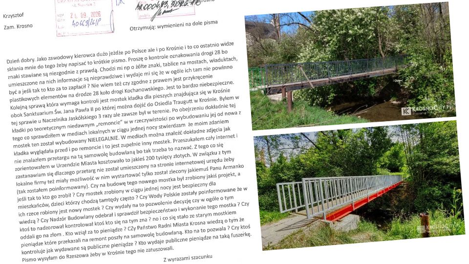 Mieszkaniec Krosna żąda kontroli ws. kładki na Traugutta i oznakowania na DK28