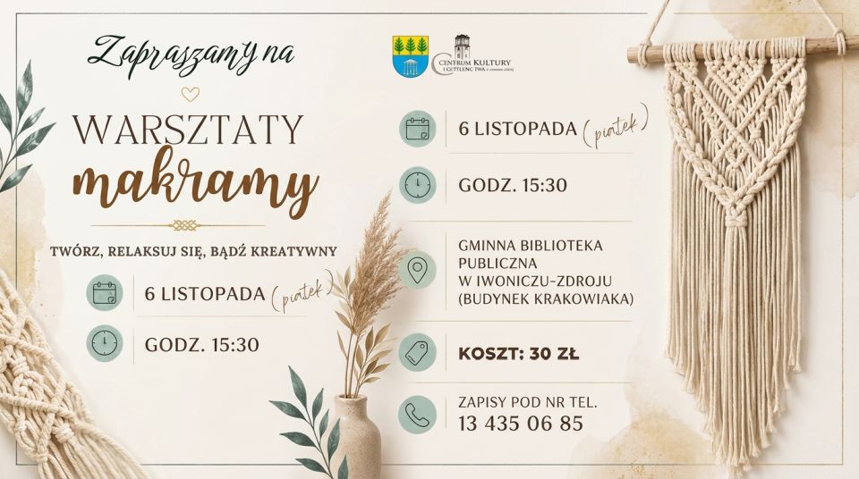 Twórcze popołudnie w Iwoniczu-Zdroju. Ruszają zapisy na warsztaty makramy